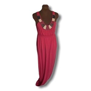 Red Maxi Dress with Beaded Neckline sz Med